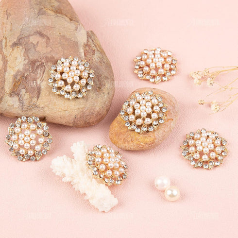 AUEAR, 15 Pack Gold Rhinestone Pearl Flower Buttons Pearl Flatback Crystal Button Embellishments for Jewelry Making Clothing DIY Craft...