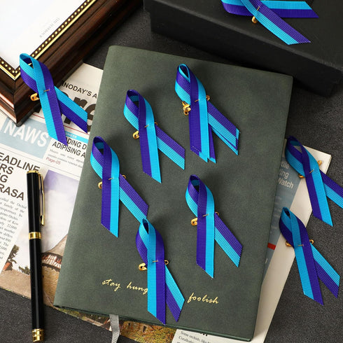 DECYOOL 150 Pcs Suicide Prevention Awareness Ribbons with Safety Pins Teal and Purple Ribbon for Funeral Band Funeral Favors...