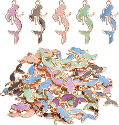 Enemal Mermaid Charms, 30pcs Gold Plated Oil Drip Enamel Pendants for Jewelry Making, Bracelets, Necklace Craft Supplies, 13 * 29mm...