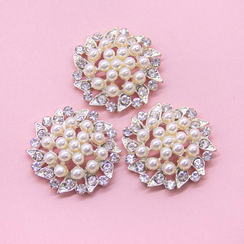 AUEAR, 15 Pack Faux Rhinestone Pearl Flower Buttons Fashion Silver Crystal Button Brooches for Jewelry Making Clothing DIY Craft...