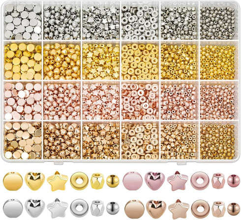 2160 Pieces Gold Spacer Beads Set, Assorted Round Star Gold Beads for Bracelet Jewelry Making(Gold, Sliver, Rose Gold, KC Gold)...