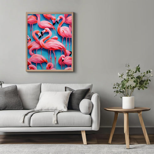 Posterizer 1 pcs- Pink flamingos with a blue background-Art for Animal Lovers-Gift for Art Lovers-Living Room Bedroom Decor- unframed wall art...