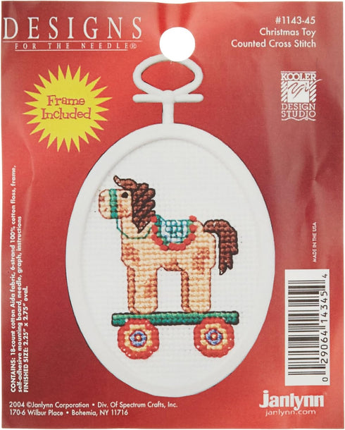 Janlynn 1143-45 18 Count Mini Counted Cross Stitch Kit, 2.75-Inch, Oval, Christmas Toy...