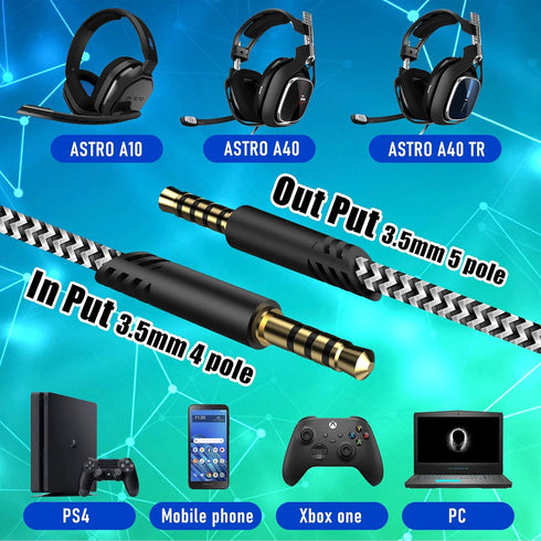 Replacement for Astro A40 Cord, A10 Headset Cable Braided Wire, 6.5 Feet/2.0 M Volume Control Cable Compatible with Astro A40TR/A40/A10 Gaming Hea...