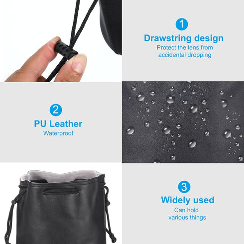 PATIKIL Soft Drawstring Lens Case, Lens Pouch Bag with Cotton Pad 5.91" x 3.94" Thick Fleece Cloth Camera Lens Bag for SLR Lens Water Cups Black...