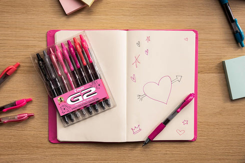 Pilot, G2 Premium Gel Roller Pens, 8 Pack Pouch, Fine Point 0.7 mm, Assorted Pink, Positivity Pack...