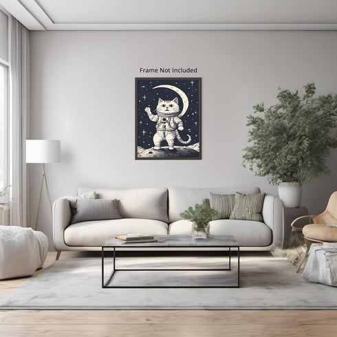 Posterizer 1 pcs- cute sci fi astronaut cat visiting other planets-Art for Animal Lovers-Comedy Art-Gift for Art Lovers-Living Room Bedroom Decor-...