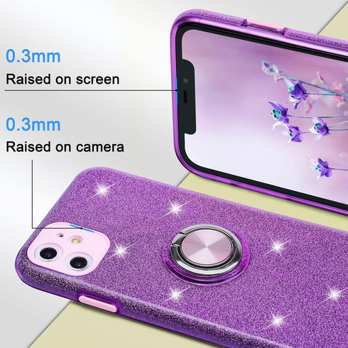 Wisdompro Glitter Case for iPhone 11, with Ring Holder Kickstand for Women Girls - Purple...