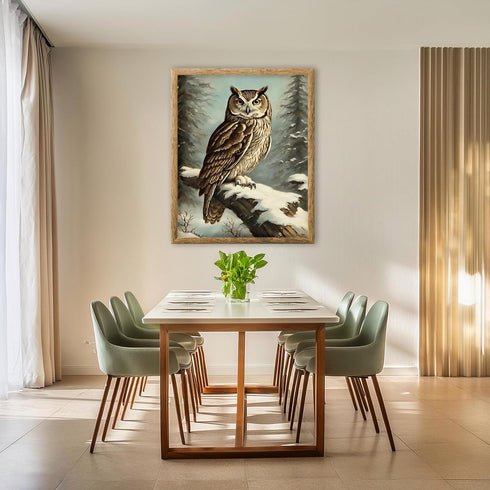 Posterizer 1 pcs-owl in nature-winter snowy scene in oil painting style-11-Art for Animal Lovers-Landscape & Nature Art-Decor for Home & Office- u...