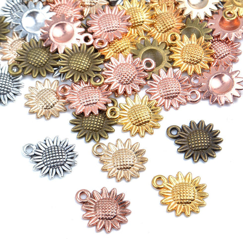Aylifu Sunflower Charms Pendant, 50 Pieces Sunflower Charm Bead Craft Supplies Pendant Jewelry Findings Alloy Pendant for Jewelry Making Necklace ...