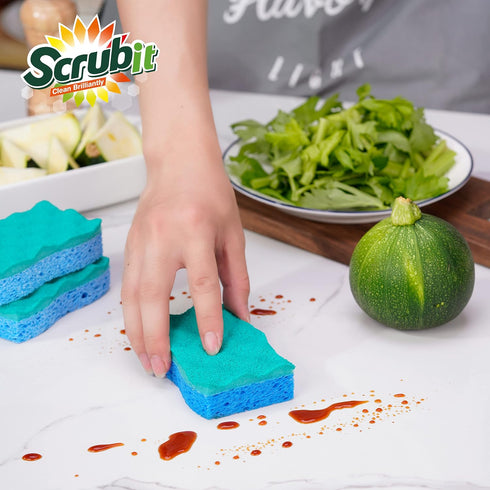 SCRUBIT Multi-Use Scrub Sponge – Non-Scratch Kitchen Sponges for Dishes, Pots and Pans - Heavy Duty & Odor Free Rippled Scrubbing Pad, Designed fo...