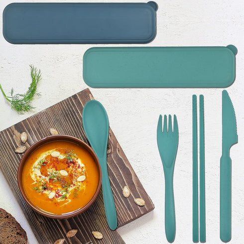 2 Sets Plastic Reusable Utensils Set with Case, Travel Chopsticks Fork Spoon Knife Set for Lunch Box, Portable Cutlery Sets for Travel Camping Dai...