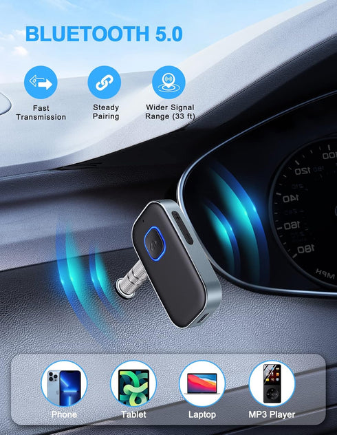 COMSOON Bluetooth AUX Adapter for Car, Noise Reduction Bluetooth Receiver for Music/Hands-Free Calls, Wireless Audio Receiver for Home Stereo/Spea...