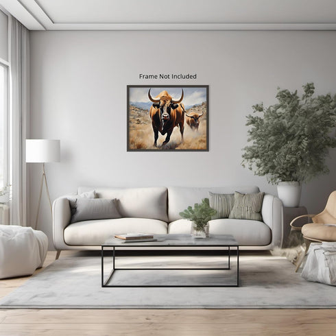 Posterizer 1 pcs- Two strong bull in the desert-Art for Animal Lovers-Landscape & Nature Art- Gift for Men Women Entrepreneur Teens-Living Room Be...