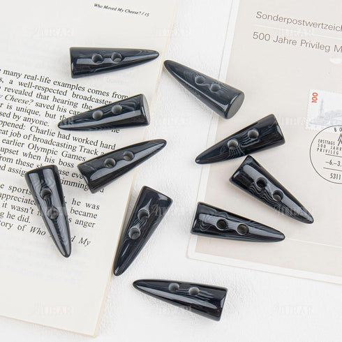 AUEAR, 10 Pack Black Resin Toggle Buttons Horn Tooth Shape Two Holes for Sewing DIY Accessories...