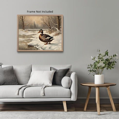 Posterizer 1 pcs-duck in snowy winter nature-oil painting style 2-Art for Animal Lovers-Landscape & Nature Art-Decor for Home & Office- unframed w...