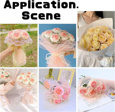 CCINEE 4.37 Yards Flower Wrapping Mesh Paper?Pearl Wrinkled Wavy Net Yarn Flower Wrapping Mesh Paper Korean Bouquet Wrapping Mesh for DIY Crafts V...