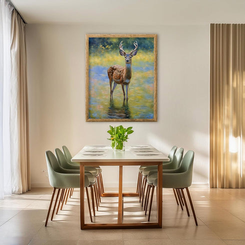 Posterizer 1 pcs- Beautiful deer standing in a shallow river-Art for Animal Lovers-Floral Botanical Art- Gift for Men Women Teens-Living Room Bed...