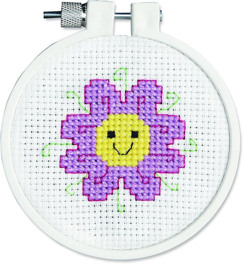 Janlynn 21-0984 Round Kid Stitch Flower Power Mini Counted Cross Stitch Kit, 3-Inch...