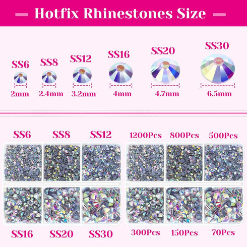Hotfix Rhinestones, Cridoz 6040Pcs Hot Fix Rhinestones Crystal AB Stud with Tweezers and Rhinestone Picker Tool Pens for Bedazzler Crafts on Fabri...