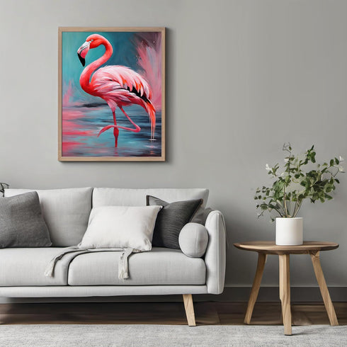 Posterizer 1 pcs- Pink flamingo in water oil painting style-Art for Animal Lovers-Gift for Art Lovers-Living Room Bedroom Decor- unframed wall art...