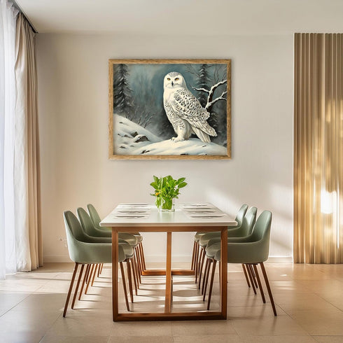 Posterizer 1 pcs-snowy winter scene of a white owl-oil painting style 6-Art for Animal Lovers-Landscape & Nature Art-Decor for Home & Office- unfr...