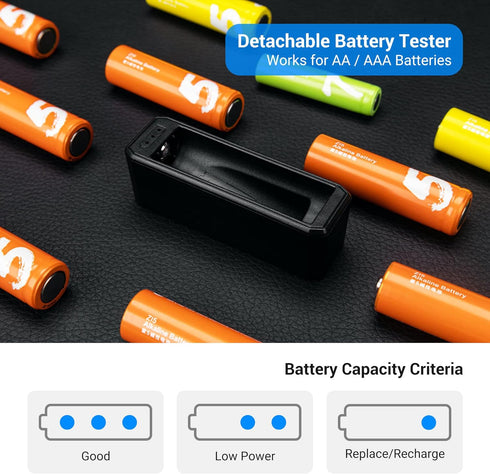 AA AAA Battery Storage Case Holder with Battery Tester, Battery Organizer Container for 8 Double A & 2 Triple A Battery, Compact and Water-Resista...