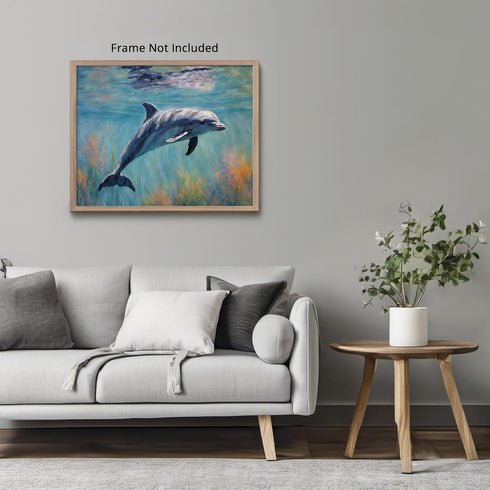 Posterizer 1 pcs- cute dolphin in the water-Art for Animal Lovers-Landscape & Nature Art- Living Room Bedroom Decor- unframed wall art...