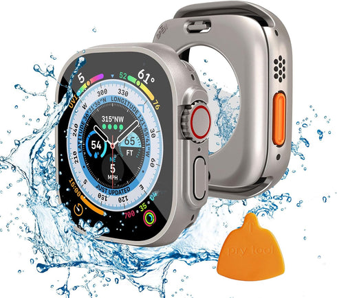 (2 in 1) Waterproof Case Compatible for Apple Watch Ultra/Apple Watch Ultra 2 Screen Protector 49mm Accessories, iWatch Tempered Glass Protective ...