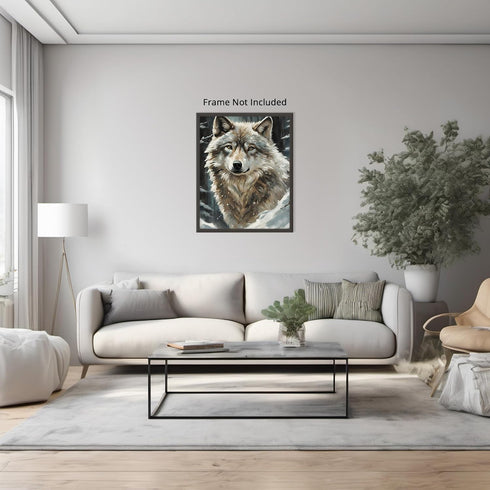 Posterizer 1 pcs-gray wolf in snowy wintery nature-oil painting style -7-Art for Animal Lovers-Landscape & Nature Art-Decor for Home & Office- unf...