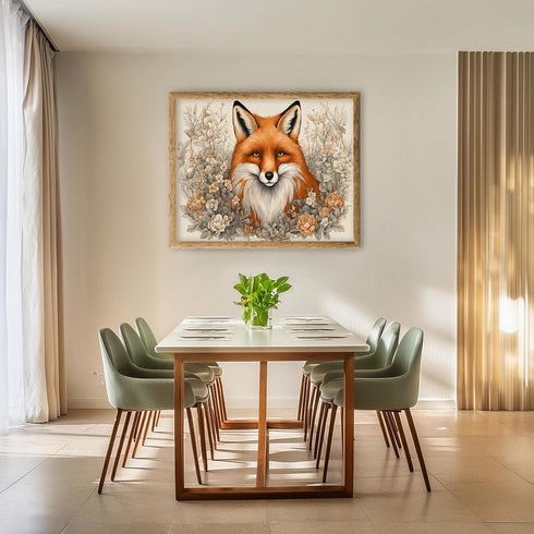 Posterizer 1 pcs- Red fox with green eyes in the middle of wild flowers-Art for Animal Lovers-Floral & Botanical - Gift for Men Women Teens-Living...