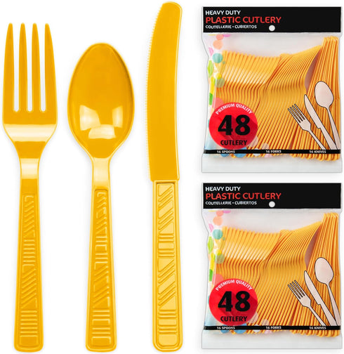 DecorRack Plastic Cutlery Set, Yellow Plastic Silverware Sets for Parties, 96 Piece Bulk Heavy Duty Plastic Utensils Set (Yellow, 96 Pieces)...