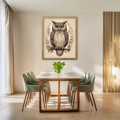Posterizer 1 pcs- Brown owl with pastel brown background-Art for Animal Lovers-Floral Botanical Art- Gift for Men Women Entrepreneur Teens-Living ...