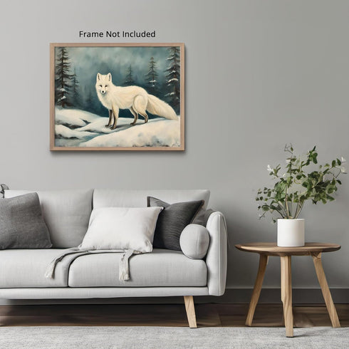 Posterizer 1 pcs-white arctic fox in snowy winter scene-oil painting style 5-Art for Animal Lovers-Landscape & Nature Art-Decor for Home & Office-...