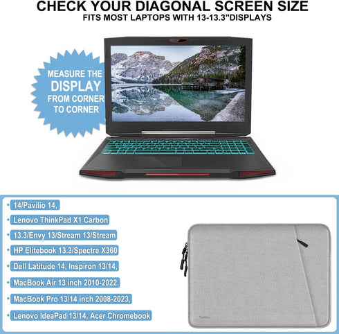 Laptop Sleeve Case 13.3 inch, Shockproof Protective Computer Cover with Accessories Pocket, Laptop Bag Compatible with MacBook Air/Pro 13-13.3 inc...