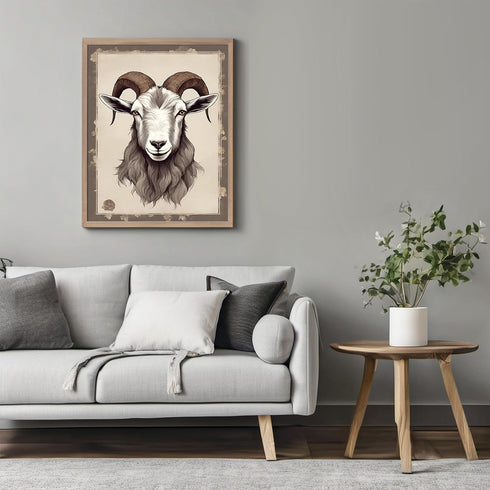 Posterizer 1 pcs- Portrait of a goat in a brown frame-Art for Animal Lovers- Gift for Men Women Entrepreneur Teens-Living Room Bedroom Decor- unfr...