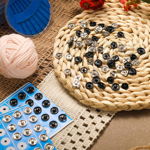 Sumind 100 Sets Sew-on Snap Buttons Metal Snap Fastener Buttons Press Button for Sewing Clothing, Black and Silvery (8mm,10mm)...