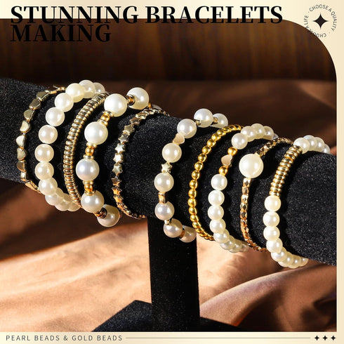 LEOBRO Pearl Beads for Bracelets, 720PCS Bracelet Making Kit for Adult, Friendship Bracelet Kits, Bracelet Bead Kits, Small Pearl Beads and Gold B...