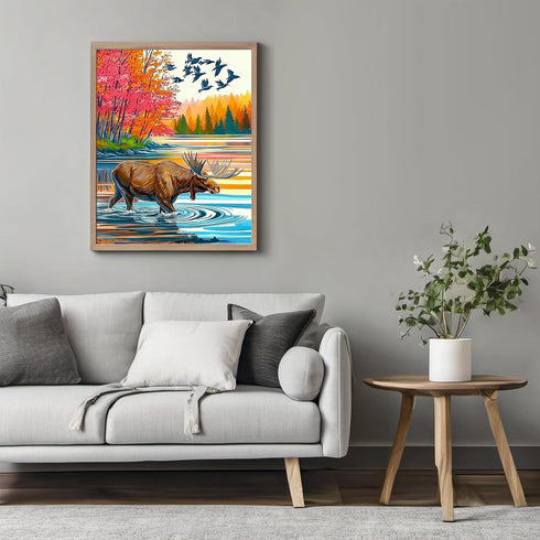 Posterizer 1 pcs-vibrant abstract nature scene with beautiful moose 2-Art for Animal Lovers-Abstract & Modern Art-Gift for Men Women Entrepreneur ...