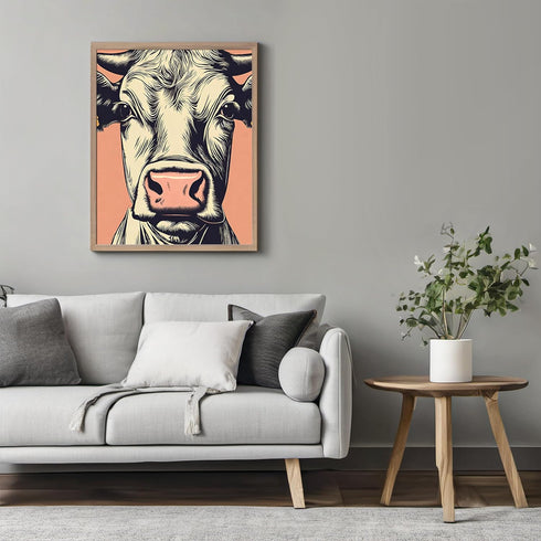 Posterizer 1 pcs-cute cow close up with peach tone background-Art for Animal Lovers-GIft for Men Women Teens-Decor for Home & Office- unframed wal...