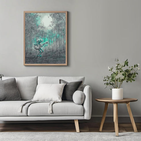 Posterizer 1 pcs-whimsical forest scene-frog playing music 10-Art for Animal Lovers-Fantasy & Fiction Art-Gift for Daughter, Son, Kids- unframed w...