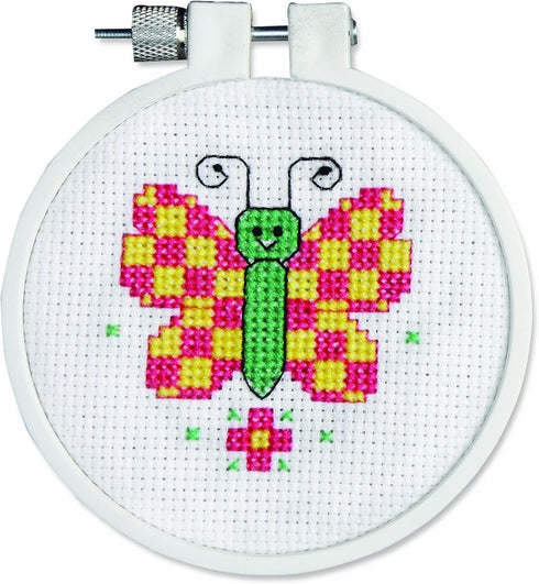 Janlynn 21-0981 Round Kid Stitch Checky Butterfly Mini Counted Cross Stitch Kit, 3-Inch...