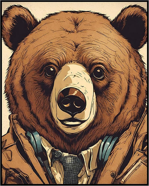 Posterizer 1 pcs-angry bear in work clothes-abstract art 2-Art for Animal Lovers-Abstract & Modern Art-Decor for Home & Office- unframed wall art...