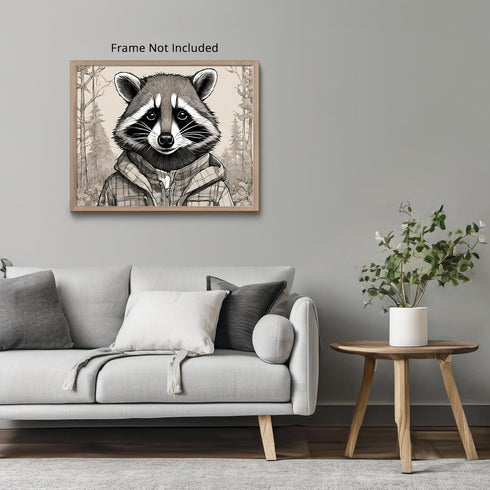 Posterizer 1 pcs- Black and white portrait of a raccoon with a jacket-Art for Animal Lovers- Gift for Men Women Entrepreneur Teens-Living Room Bed...