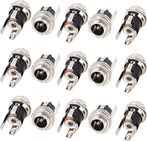 E-outstanding 15-Pack DC-025 5.5 mm x 2.1mm 30V 0.5A-3A DC Power Jack Socket,Threaded Female Panel Mount Connector Adapter...