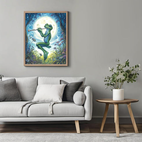 Posterizer 1 pcs-whimsical forest scene-frog playing music 4-Art for Animal Lovers-Fantasy & Fiction Art-Gift for Daughter, Son, Kids- unframed wa...