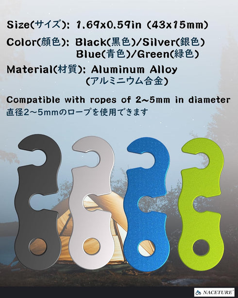 Rope Tensioner (10 Pack) Aluminum Alloy Camping Tent Guyline Cord Adjuster Camping of Gear for Camping, Hiking, Backpacking Ultralight Tent Stakes...