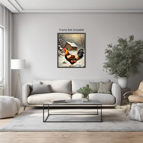 Posterizer 1 pcs-chicken in snowy winter scene-oil painting style -2-Art for Animal Lovers-Landscape & Nature Art-Decor for Home & Office- unframe...