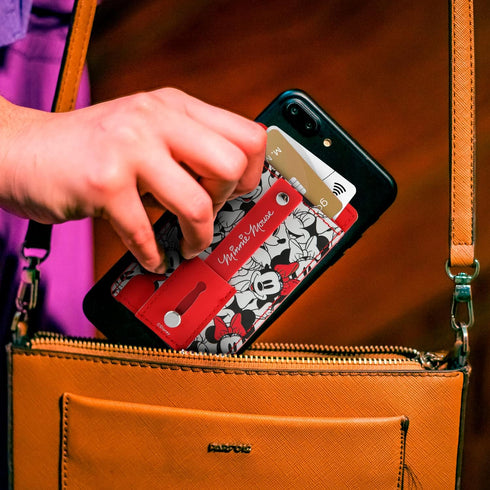 iJoy Disney Minnie Faces Red Phone Wallet - Adhesive Card Holder with Finger Strap and Kickstand for iPhone (4x3x0.3 inches)...