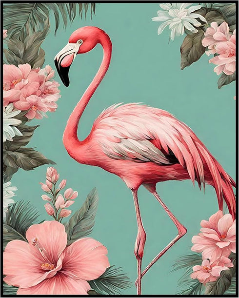 Posterizer 1 pcs-abstract retro design of flowers and flamingo 1-Art for Animal Lovers-GIft for Men Women Teens-Living Room Bedroom Decor- unframe...